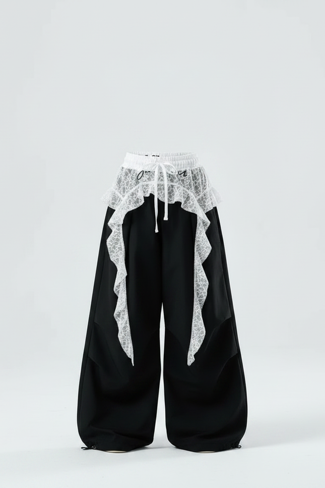 Pantalon Parachute Noir Ample Dentelle Fille - Polyester - vue 3