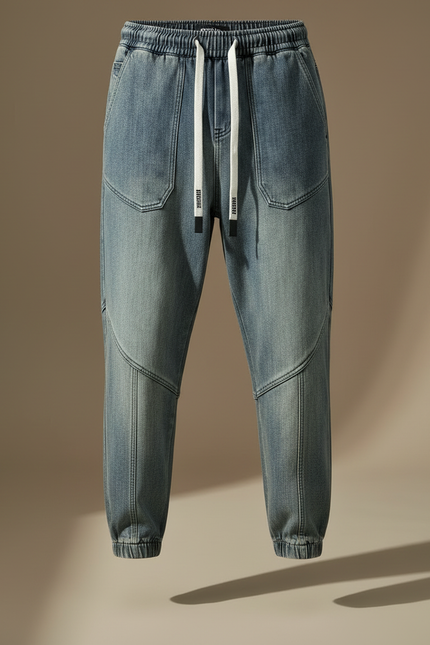 Pantalon Parachute Denim Bleu Délavé Ample Décontracté Homme - Jean - vue 3