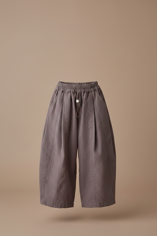 Pantalon Parachute Marron Ample Coton Enfant Casual - vue 3