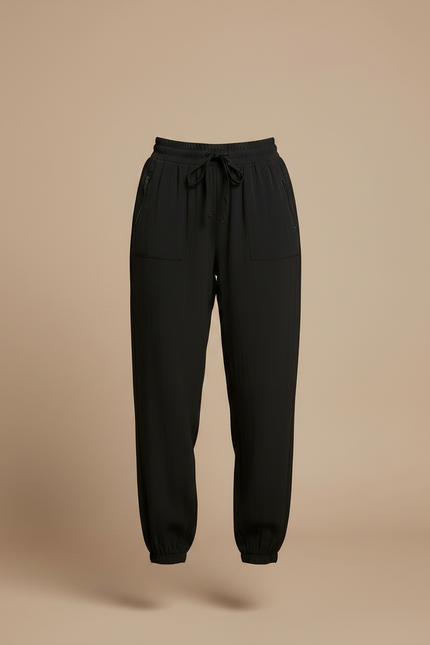 Pantalon Parachute Noir Fluide Cordon Chevilles Élastiquées Femme - Polyester - vue 3