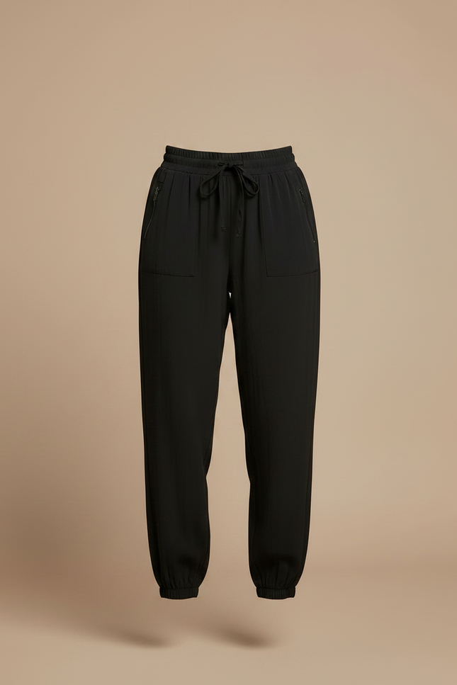 Pantalon Parachute Noir Fluide Cordon Chevilles Élastiquées Femme - Polyester - vue 3
