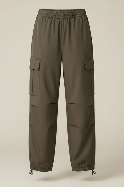 Pantalon Parachute Vert Cargo Ample Multipoches Fille - Kaki Polyester - vue 3