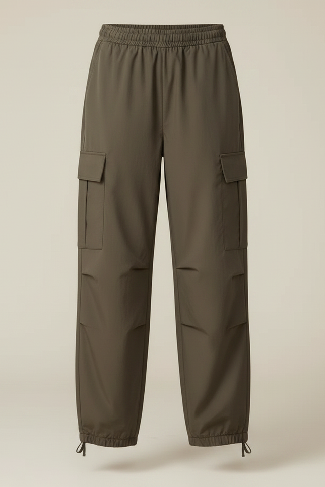 Pantalon Parachute Vert Cargo Ample Multipoches Fille - Kaki Polyester - vue 3