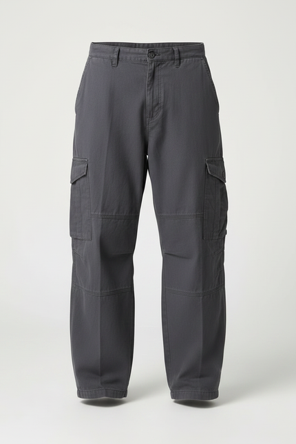 Pantalon Parachute Gris Ample Cargo Multipoches Homme - Toile - vue 3