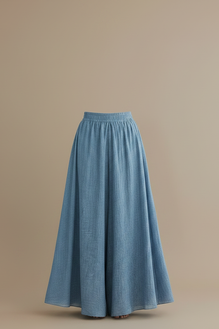 Pantalon Parachute Bleu Ciel Fluide Ample Lin - vue 3