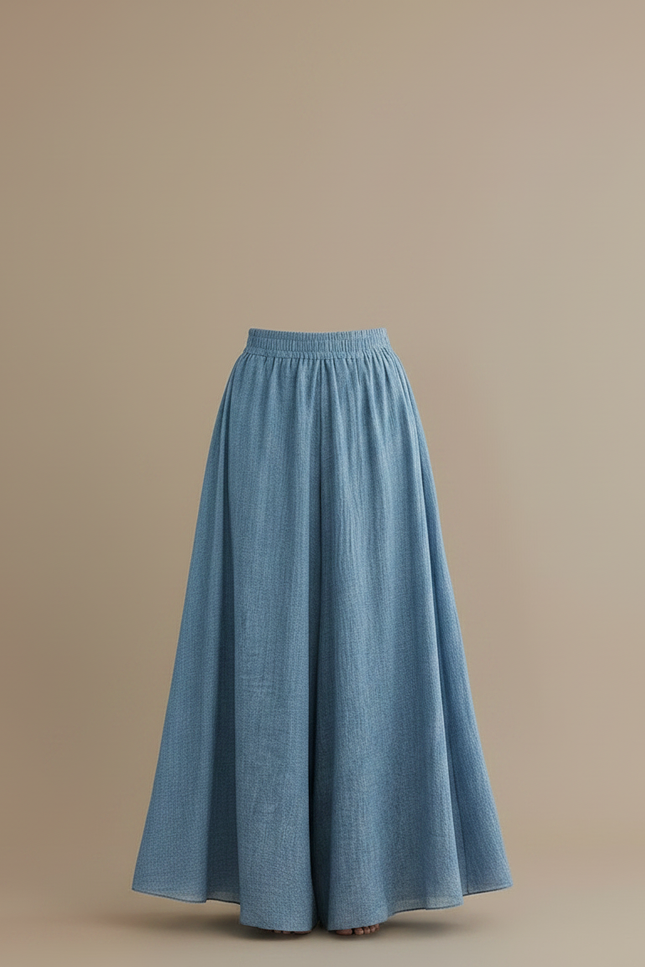 Pantalon Parachute Bleu Ciel Fluide Ample Lin - vue 3