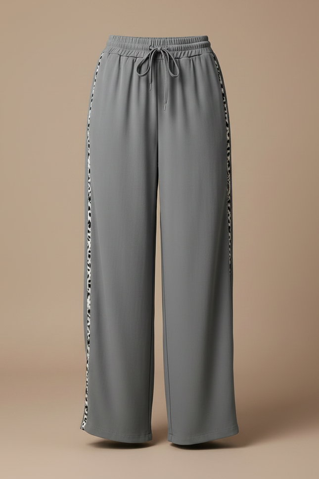 Pantalon Parachute Gris Ample Léopard Fluide Femme - Polyester - vue 3
