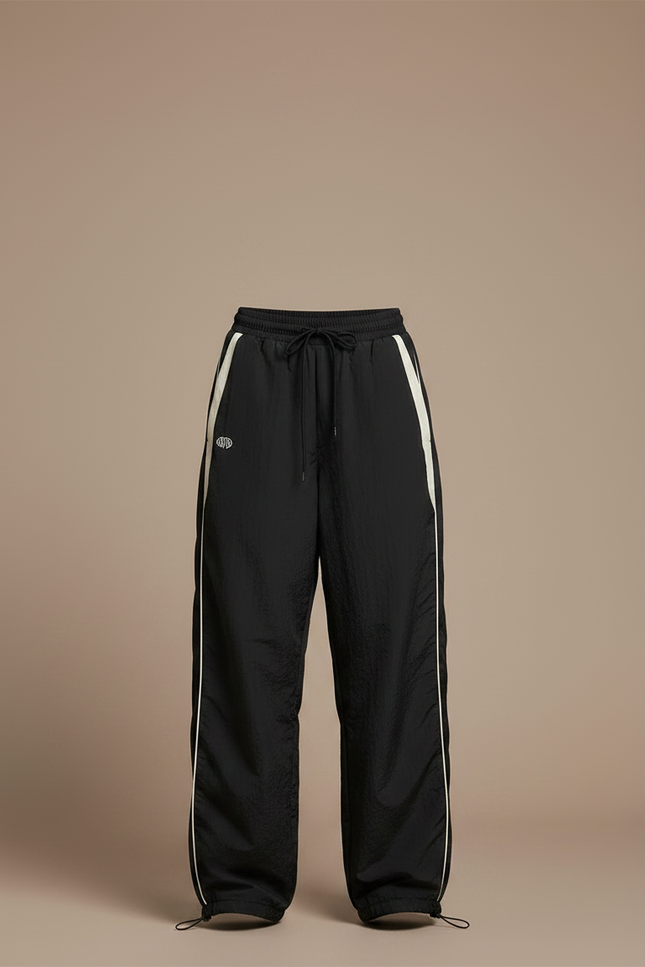 Pantalon Parachute Noir Ample Rayures Streetwear Femme - Polyester - vue 3