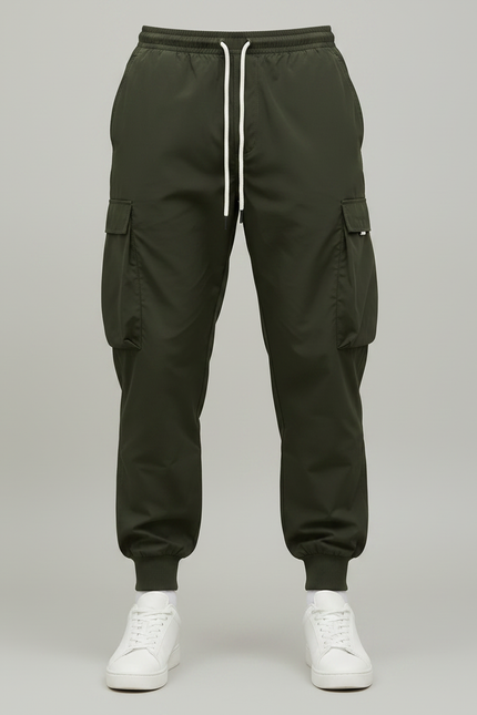 Pantalon Parachute Vert Cargo Ample Sportif Homme - Polyester - vue 3