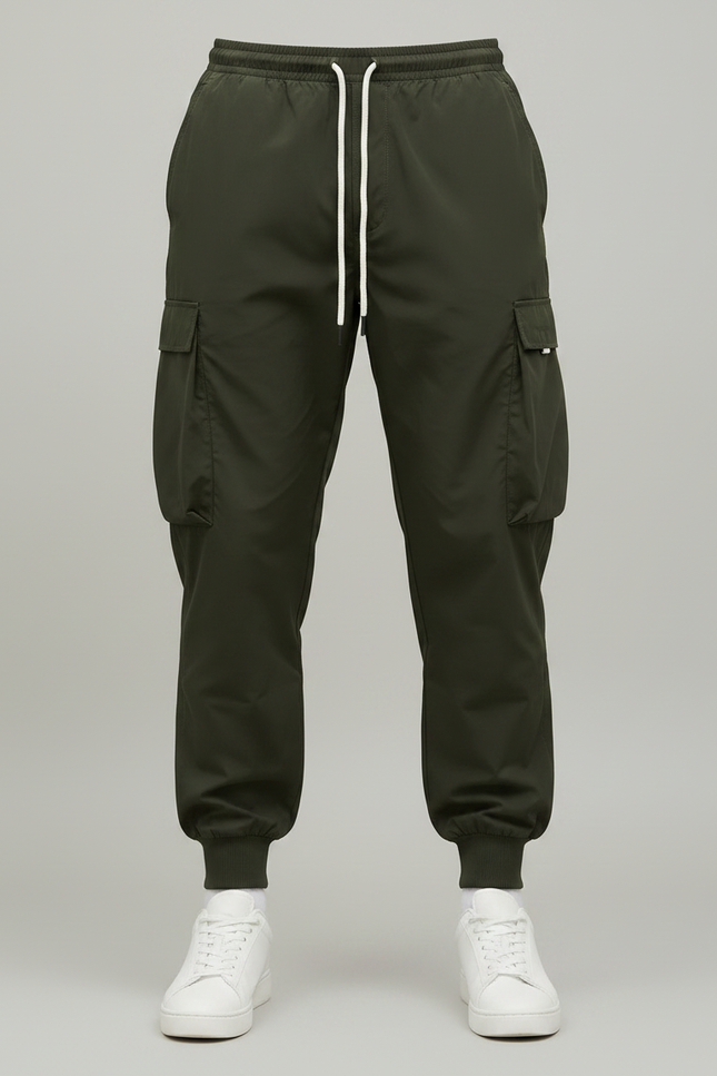 Pantalon Parachute Vert Cargo Ample Sportif Homme - Polyester - vue 3
