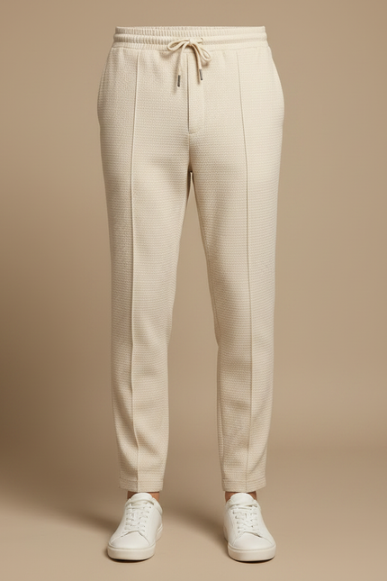 Pantalon Parachute Crème Texturé Slim Cordon Homme - Beige Maille - vue 3