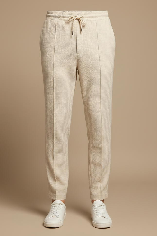 Pantalon Parachute Crème Texturé Slim Cordon Homme - Beige Maille - vue 3