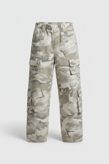 Pantalon Parachute Camouflage Cargo Ample Garçon Coton - Gris - vue 3