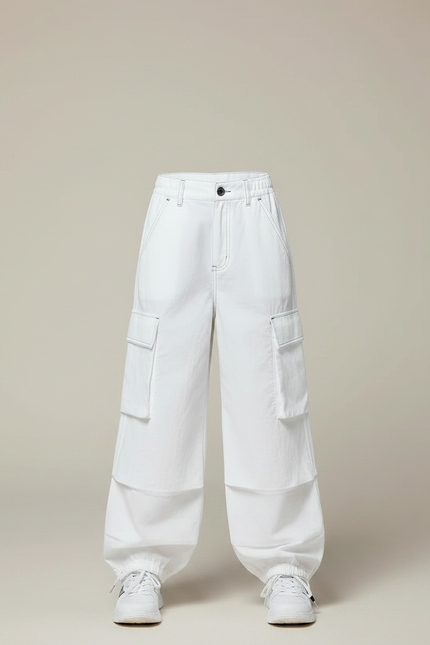 Pantalon Parachute Blanc Cargo Ample Coton Fille - vue 3