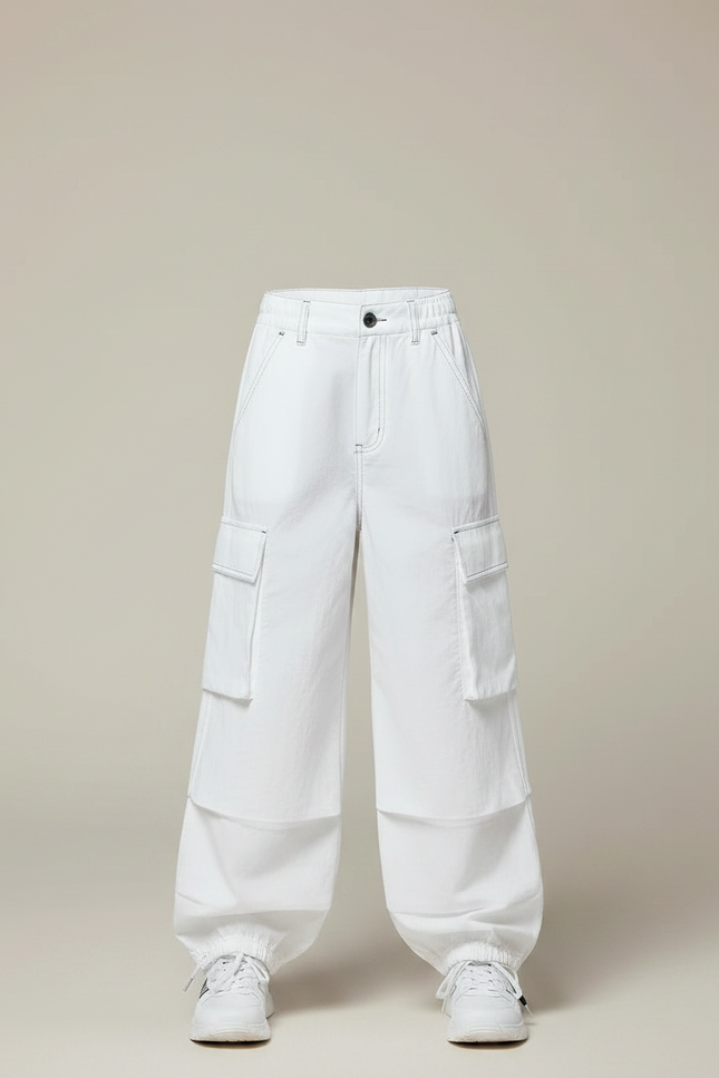 Pantalon Parachute Blanc Cargo Ample Coton Fille - vue 3