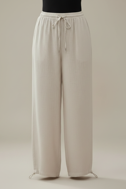 Pantalon Parachute Femme Beige Resserré Aux Chevilles - Lin - vue 3