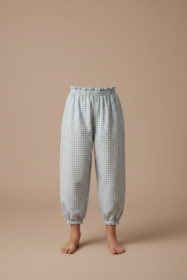 Pantalon Parachute Vichy Coton Ample Enfants - Bleu - vue 3