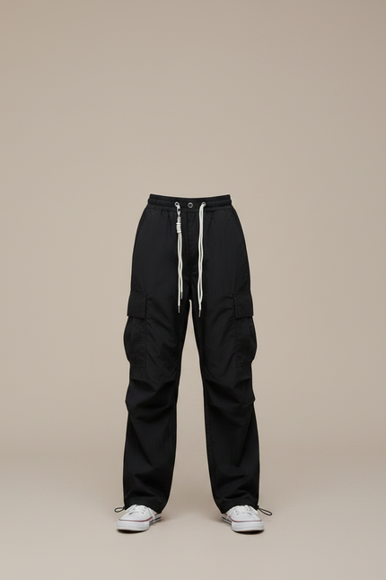 Pantalon Parachute Cargo Ample Décontracté Enfant - Noir Polyester - vue 3