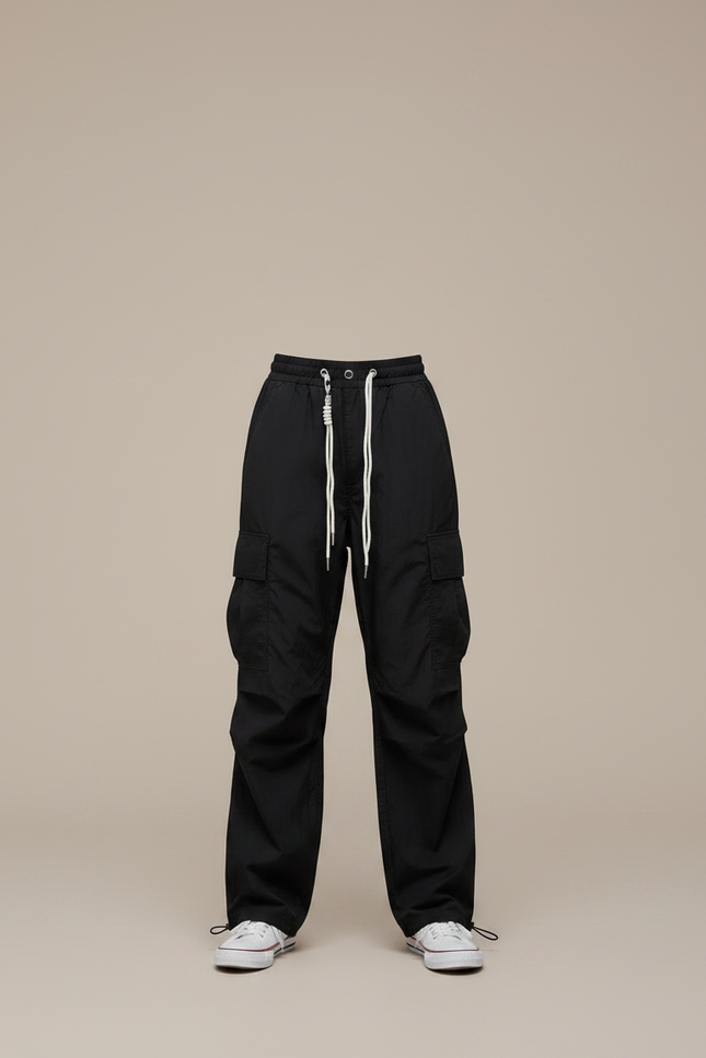 Pantalon Parachute Cargo Ample Décontracté Enfant - Noir Polyester - vue 3