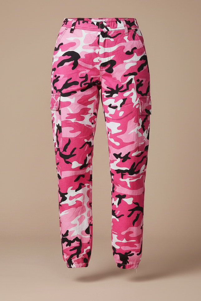 Pantalon Parachute Rose Camouflage Cargo Ample Femme Streetwear - Toile - vue 3