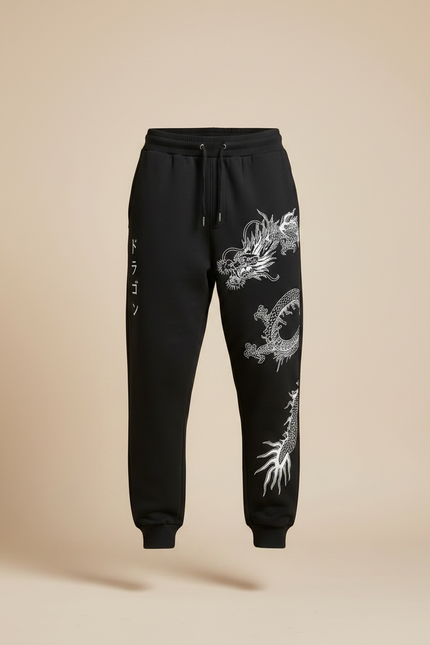 Pantalon Parachute Noir Dragon Japonais Ample Homme - Molleton - vue 3