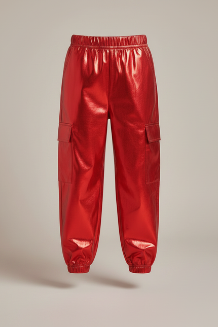 Pantalon Parachute Rouge Métallisé Cargo Brillant Fille - Polyester - vue 3