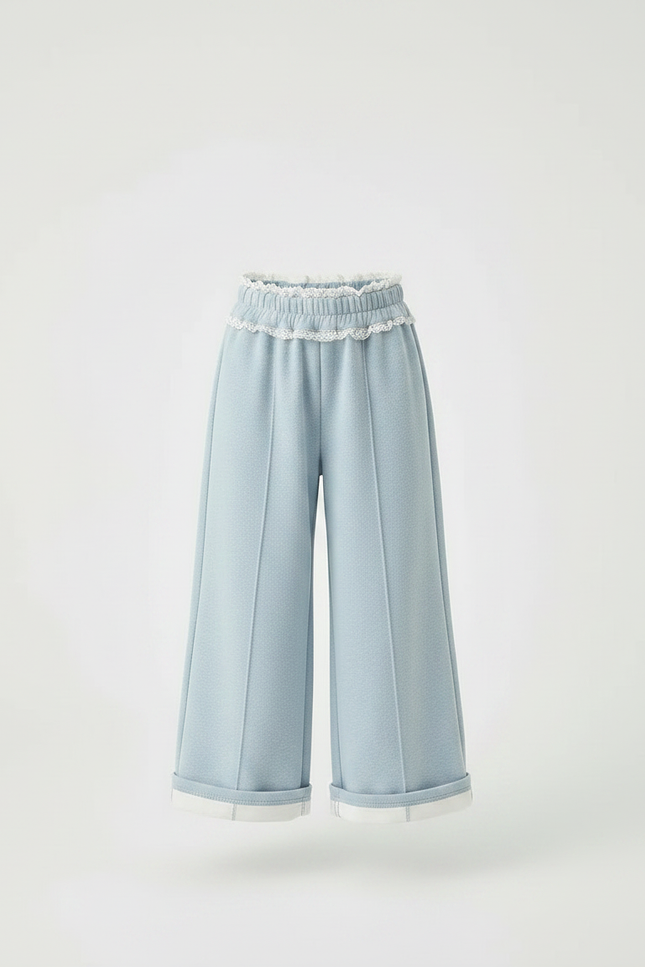 Pantalon Parachute Bleu Ciel Ample Molletonné Fille - vue 3