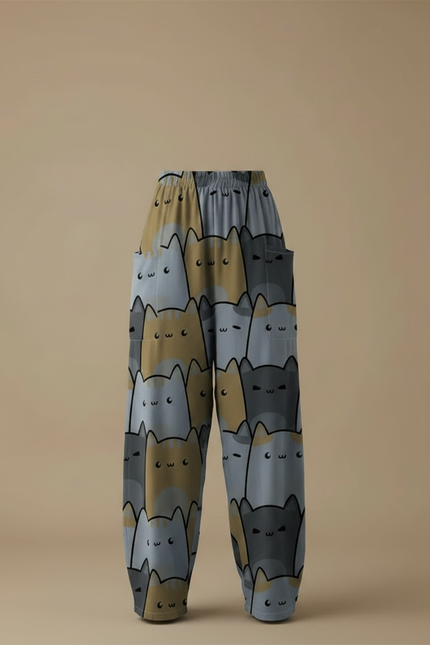 Pantalon Parachute Chat Imprimé Ample Décontracté Femme - Viscose - vue 3