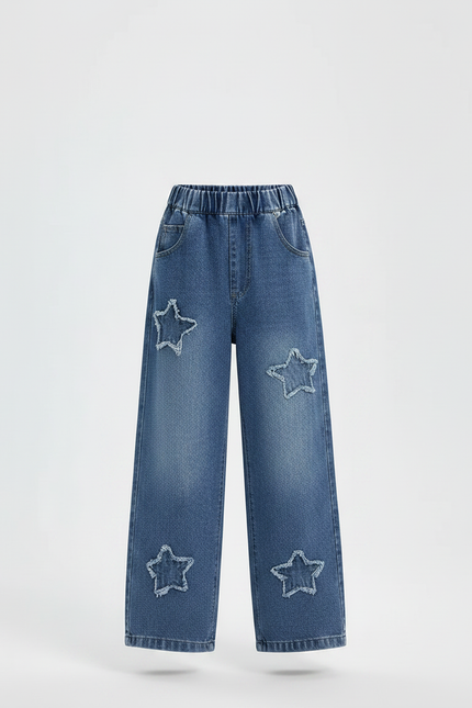 Pantalon Parachute Denim Ample Étoiles Fille Printemps Bleu - Jean - vue 3