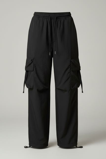 Pantalon Parachute Noir Cargo Ample Femme Décontracté Y2K - Polyester - vue 3