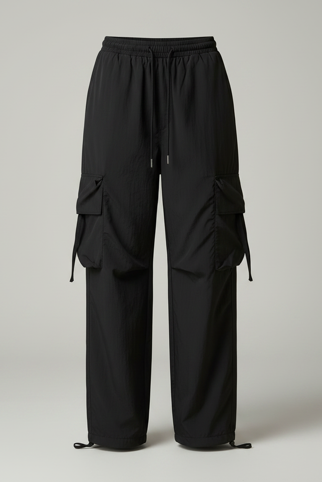 Pantalon Parachute Noir Cargo Ample Femme Décontracté Y2K - Polyester - vue 3