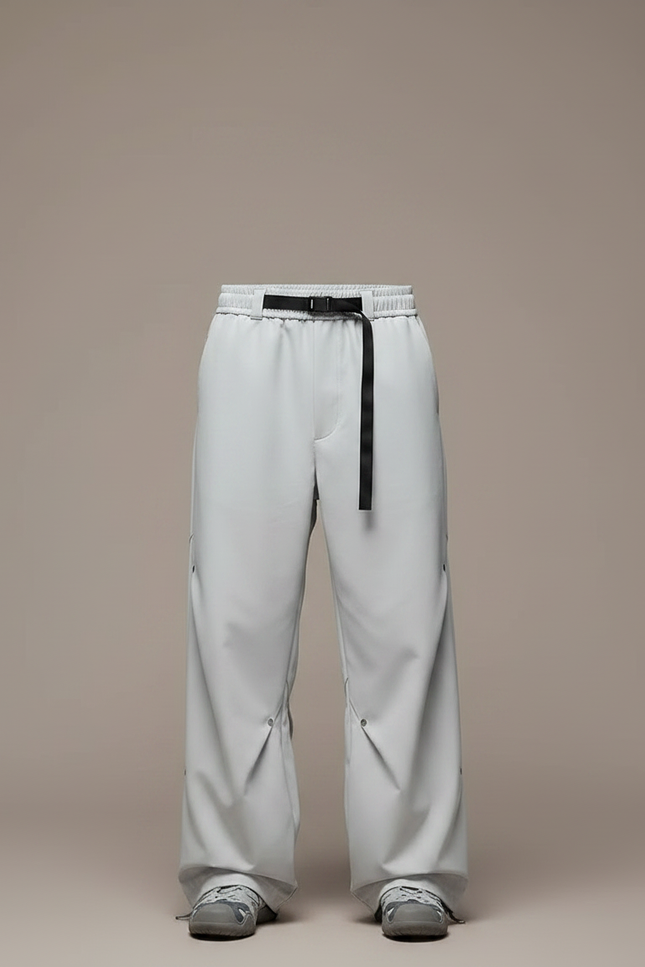 Pantalon Parachute Gris Ample Décontracté Ceinture Homme - Polyester - vue 3