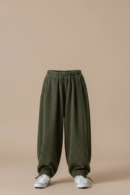 Pantalon Parachute Vert Côtelé Ample Décontracté Enfant - Cordé - vue 3