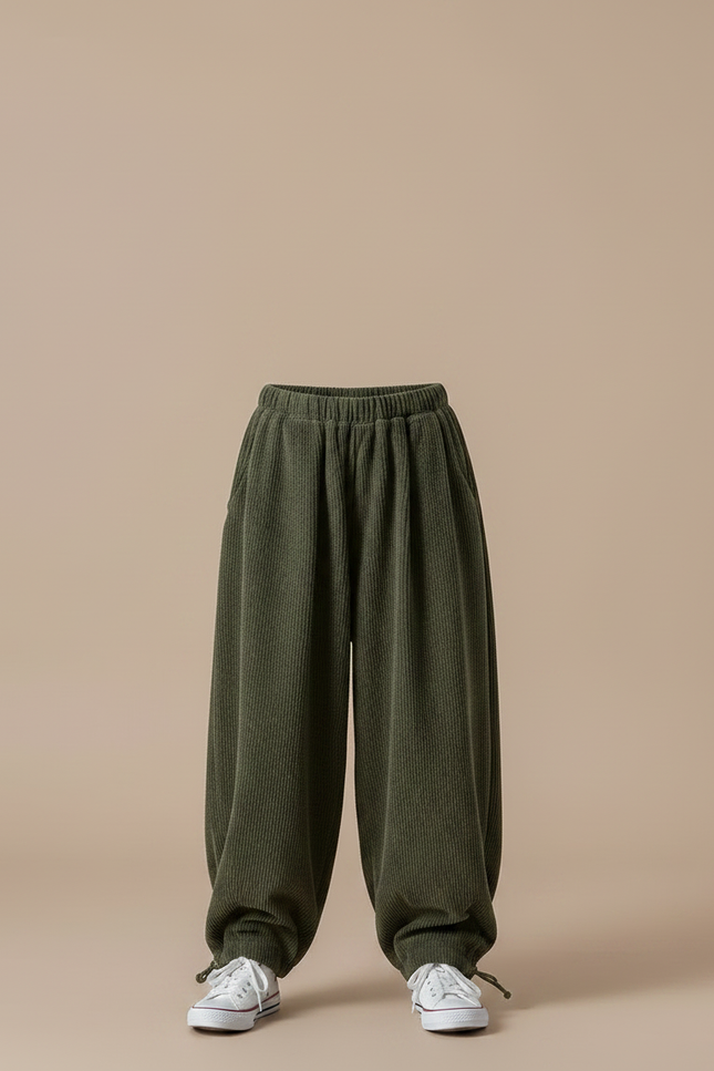Pantalon Parachute Vert Côtelé Ample Décontracté Enfant - Cordé - vue 3