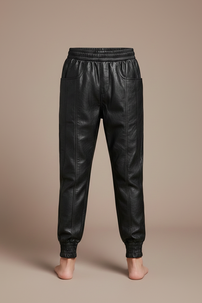 Pantalon Parachute Noir Cuir Ample Enfant Décontracté - vue 3