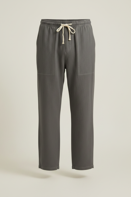 Pantalon Parachute Gris Coton Lin Ample Décontracté Homme - vue 3