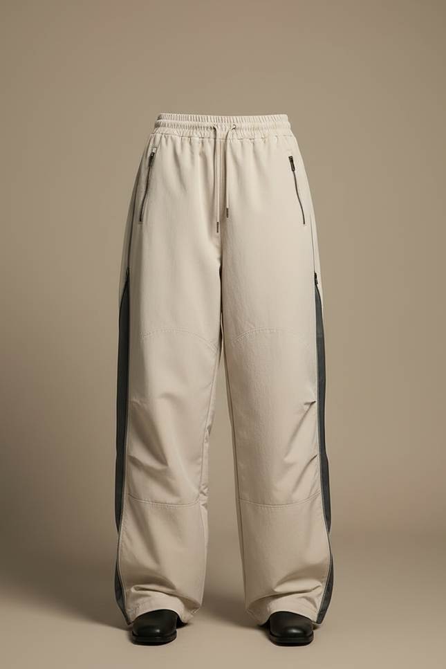 Pantalon Parachute Beige Ample Cargo Zippé Streetwear - Polyester - vue 3