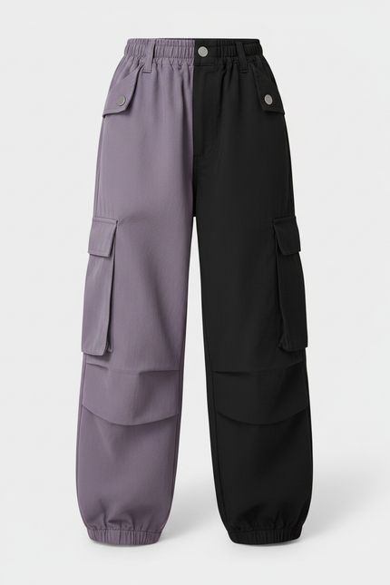 Pantalon Parachute Bicolore Ample Cargo Fille - Multicolore Polyester - vue 3
