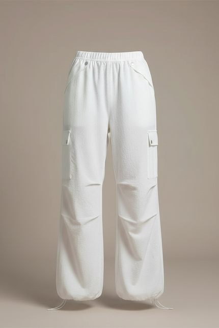 Pantalon Parachute Blanc Ample Cargo Décontracté Cordon - Coton - vue 3