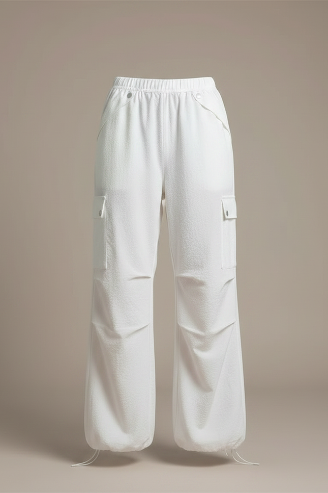Pantalon Parachute Blanc Ample Cargo Décontracté Cordon - Coton - vue 3