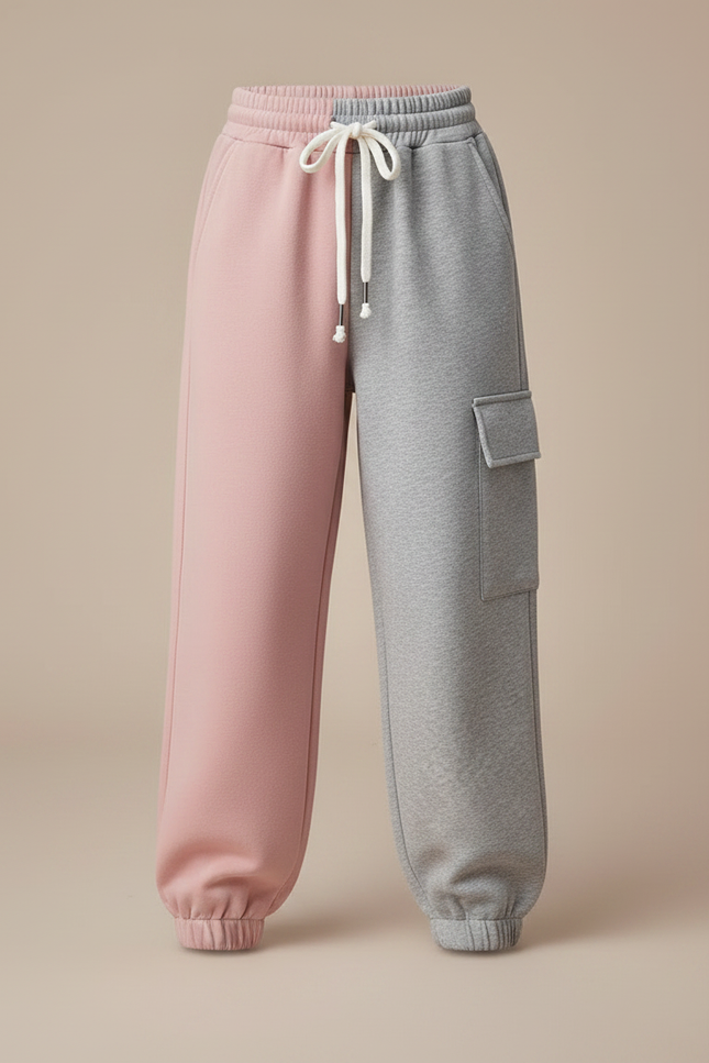 Pantalon Parachute Bicolore Ample Cargo Fille Coton - Multicolore Molleton - vue 3