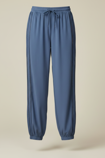 Pantalon Parachute Bleu Harem Fluide Dentelle Cordon - Viscose - vue 3