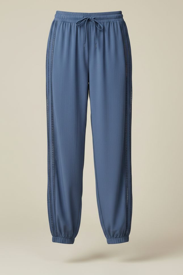 Pantalon Parachute Bleu Harem Fluide Dentelle Cordon - Viscose - vue 3