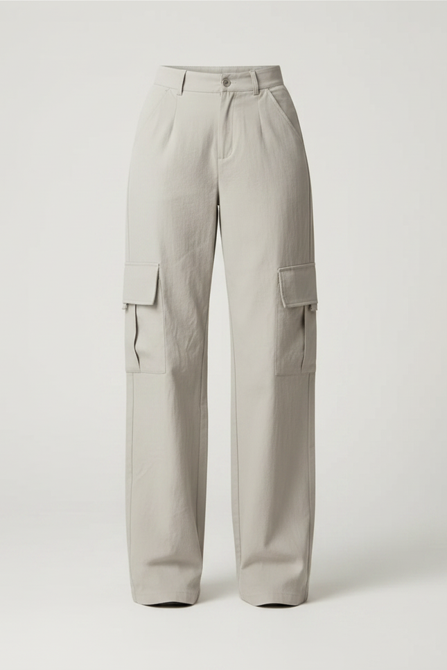 Pantalon Parachute Gris Ample Cargo Taille Haute - Polyester - vue 2