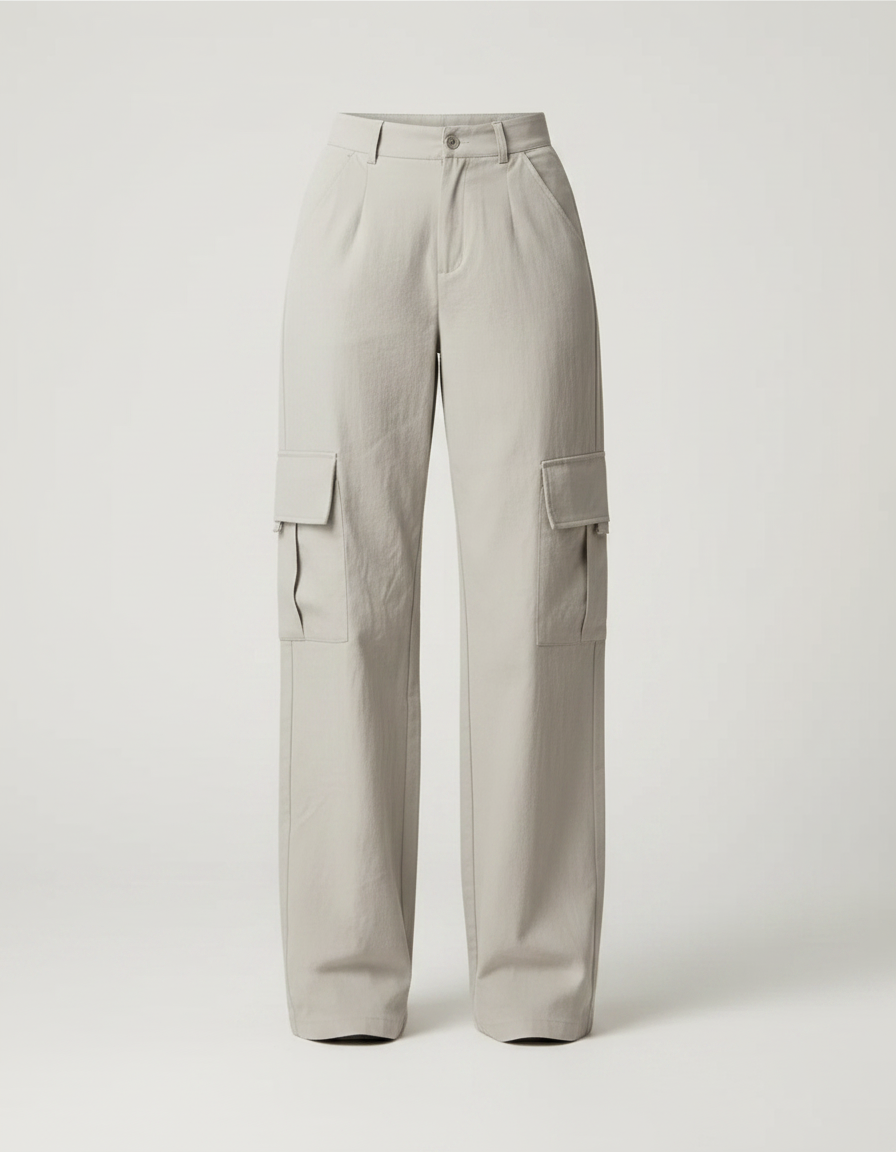 Pantalon Parachute Gris Ample Cargo Taille Haute - Polyester - vue 2