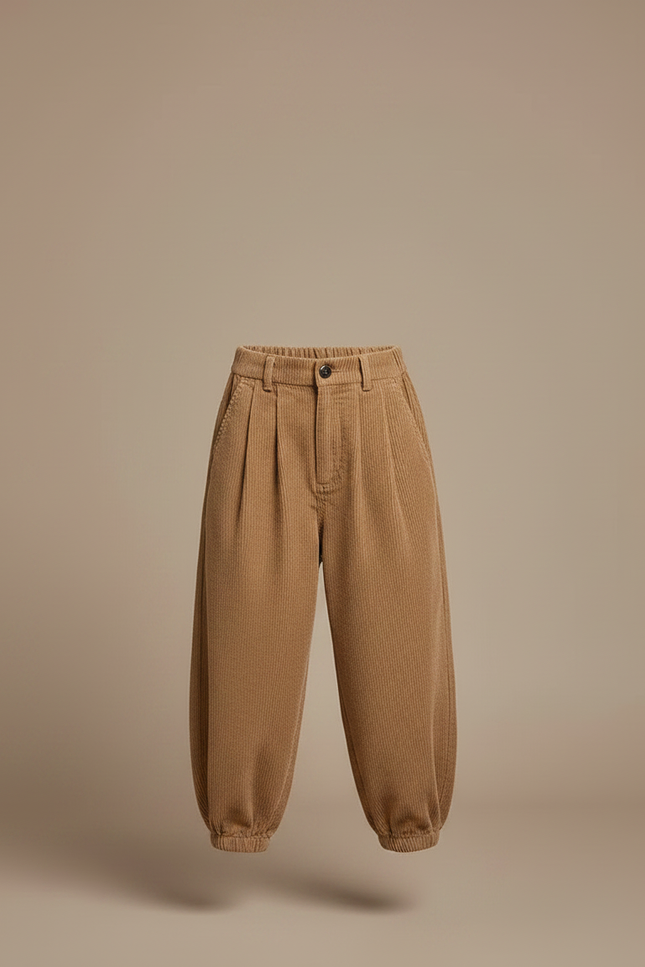 Pantalon Parachute Côtelé Ample Marron Fille Décontracté - Cordé - vue 3