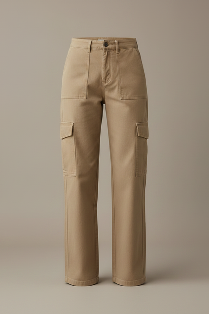 Pantalon Parachute Beige Cargo Ample Décontracté Femme - Toile - vue 3