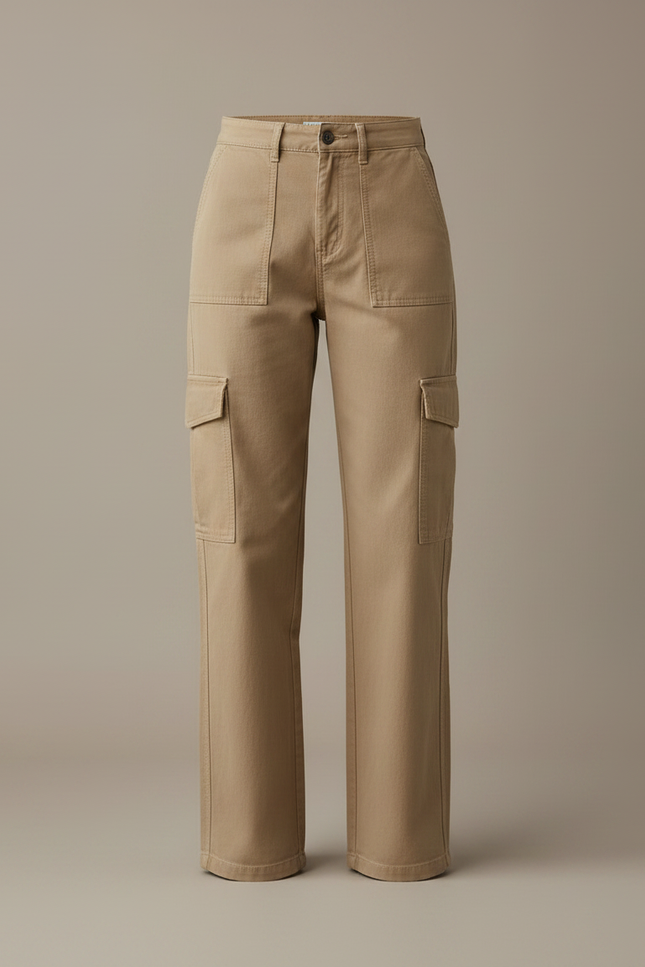 Pantalon Parachute Beige Cargo Ample Décontracté Femme - Toile - vue 3