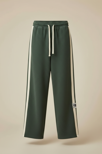Pantalon Parachute Vert Ample Rayures Blanches - Molleton - vue 3