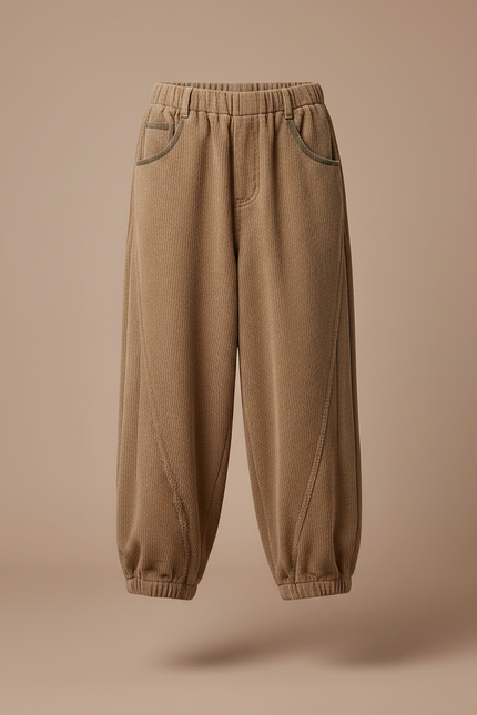 Pantalon Parachute Marron Côtelé Ample Élastiqué Garçon - Cordé - vue 3